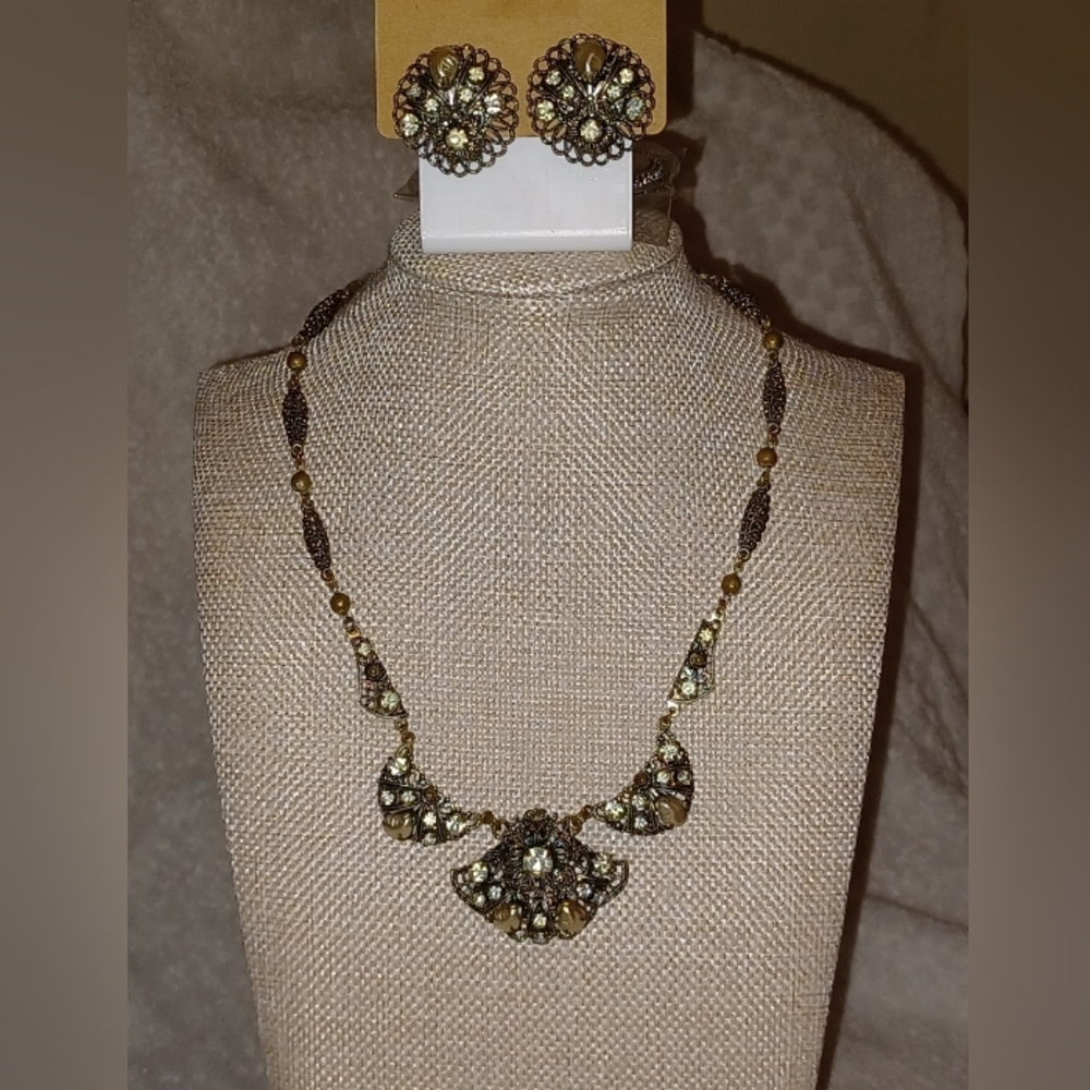 Vintage Western Germany Necklace and Clip on Earring set - Picture 2 of 11